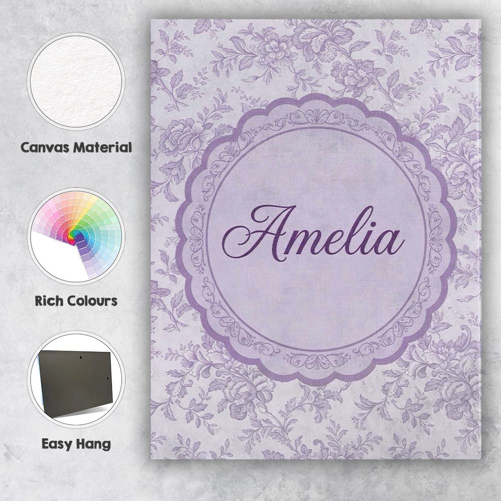 Personalised Name Purple Floral Garden Custom  Modern Room Accent Elegant Feature Canvas Wall Art Print Decor Picture Ready to Hang
