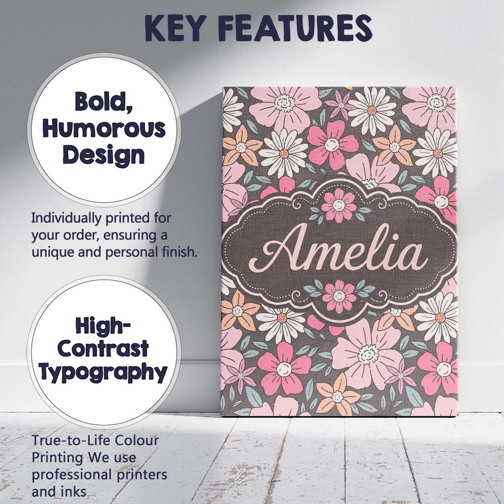 Personalised Name Elegant Lavender Peony Custom  Interior Decorative Contemporary Canvas Wall Art Print Decor Picture Ready to Hang