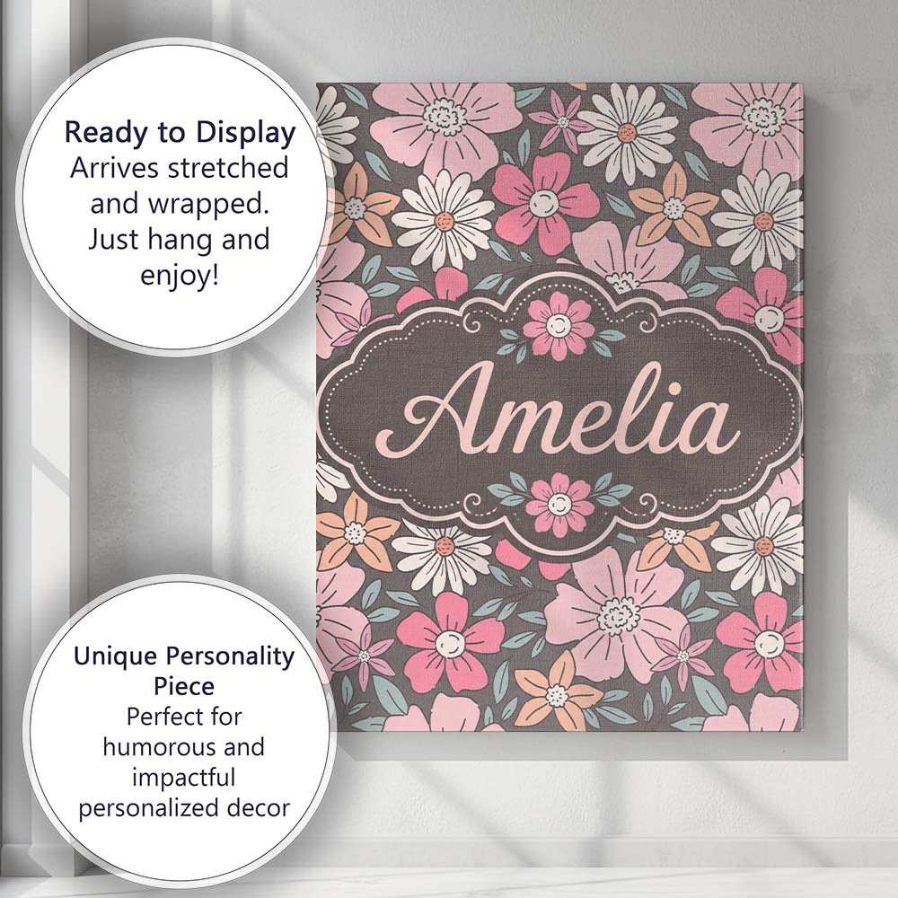 Personalised Name Elegant Lavender Peony Custom  Interior Decorative Contemporary Canvas Wall Art Print Decor Picture Ready to Hang
