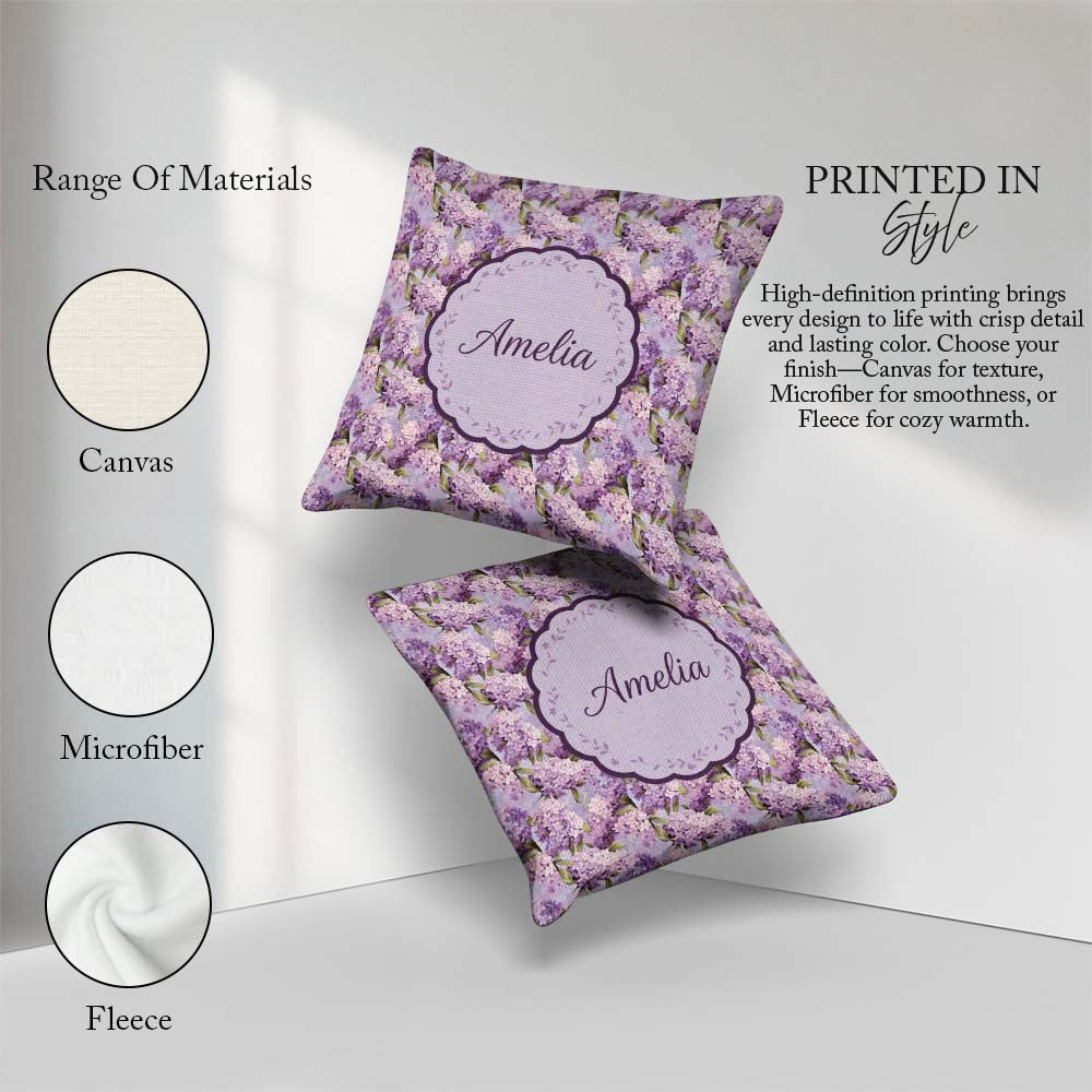 Custom Name Hydrangea Floral Seamless Pattern Romantic Botanical Square Filled Cushion Throw Pillow Sofa Bed Home Decor Zip Washable UK Made