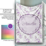 Pastel Purple Rose Floral Seamless Pattern Delicate Vintage  Personalised Custom Name Super Soft Fleece Blanket Bed Sofa Throw