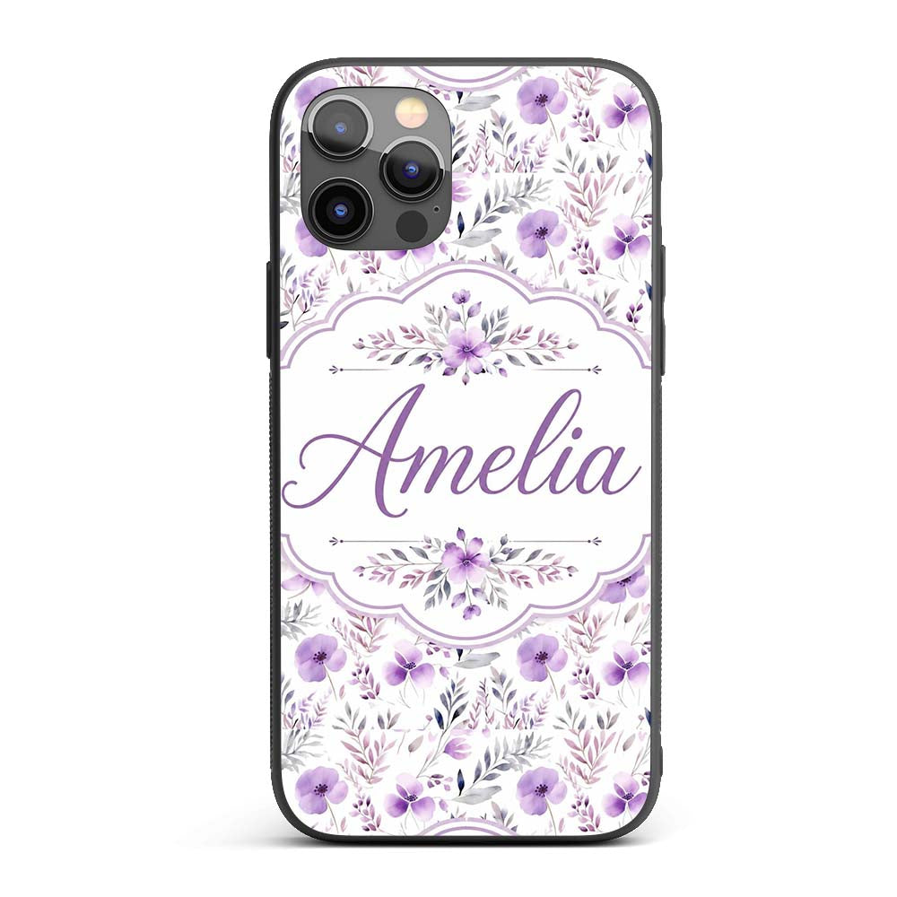 Watercolor Purple Wildflower Seamless Pattern Custom Name Protective Phone Case Mobile Cover Durable Everyday Smartphone Shock Resistant