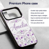 Watercolor Purple Wildflower Seamless Pattern Custom Name Protective Phone Case Mobile Cover Durable Everyday Smartphone Shock Resistant