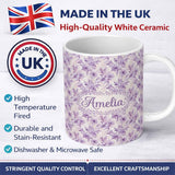 Personalized Custom Name Lavender Floral Blossom Seamless Pattern Elegant Watercolor 11oz Ceramic Coffee Tea Mug White Large Handle