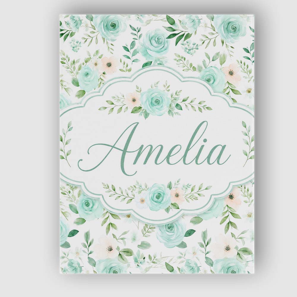 Personalised Name Mint Green Rose Floral Custom  Unique Gift Idea Elegant Feature Canvas Wall Art Print Decor Picture Ready to Hang