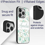 Mint Green Rose Floral Seamless Pattern Soft Custom Name Protective Phone Case Mobile Cover Durable Everyday Smartphone Shock Resistant