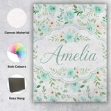 Personalised Name Mint Green Rose Floral Custom  Unique Gift Idea Elegant Feature Canvas Wall Art Print Decor Picture Ready to Hang