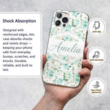 Mint Green Rose Floral Seamless Pattern Soft Custom Name Protective Phone Case Mobile Cover Durable Everyday Smartphone Shock Resistant