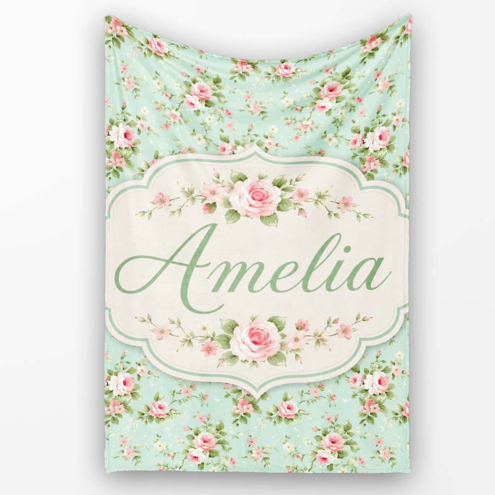 Vintage Pink Rose Floral Seamless Pattern Pastel Garden Botanical  Personalised Custom Name Super Soft Fleece Blanket Bed Sofa Throw