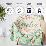 Vintage Pink Rose Floral Seamless Pattern Pastel Garden Botanical  Personalised Custom Name Super Soft Fleece Blanket Bed Sofa Throw