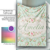 Vintage Pink Rose Floral Seamless Pattern Pastel Garden Botanical  Personalised Custom Name Super Soft Fleece Blanket Bed Sofa Throw