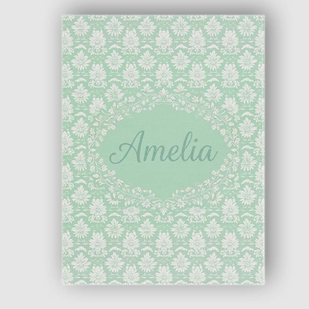 Personalised Name Mint Damask Floral Custom Premium Decorative Design Modern Room Accent Canvas Wall Art Print Decor Picture Ready to Hang