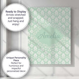 Personalised Name Mint Damask Floral Custom Premium Decorative Design Modern Room Accent Canvas Wall Art Print Decor Picture Ready to Hang