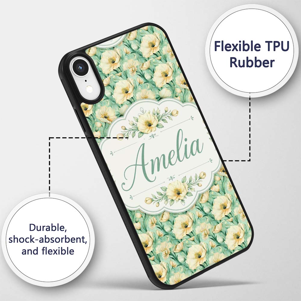 Cream Poppy Floral Seamless Pattern Soft Artistic Custom Name Protective Phone Case Mobile Cover Durable Everyday Smartphone Shock Resistant