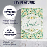 Personalised Name Cream Poppy Floral Custom Premium Decorative Design Modern Room Accent Canvas Wall Art Print Decor Picture Ready to Hang