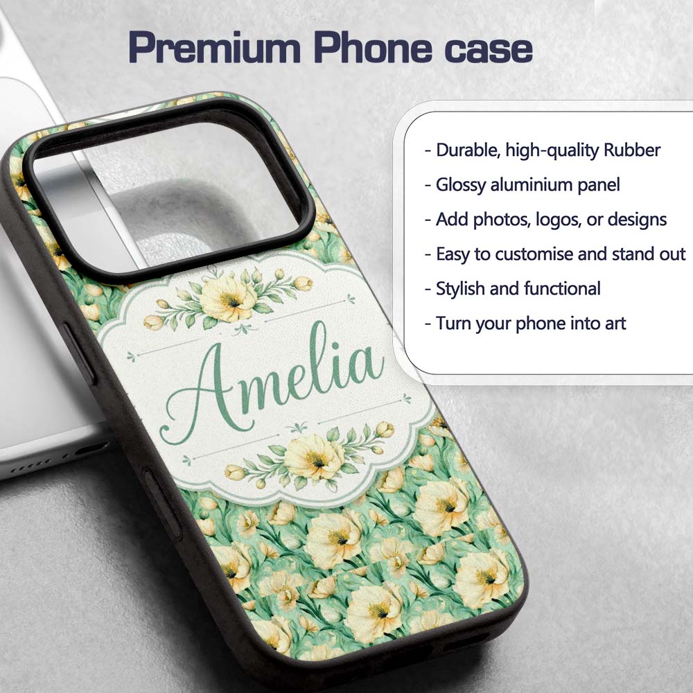 Cream Poppy Floral Seamless Pattern Soft Artistic Custom Name Protective Phone Case Mobile Cover Durable Everyday Smartphone Shock Resistant