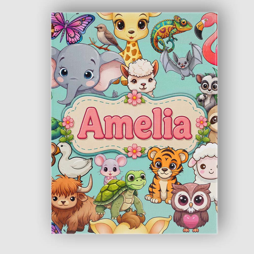 Personalised Name Cute Cartoon Jungle Custom Modern Room Accent Creative Decorator Style Canvas Wall Art Print Decor Picture Ready to Hang