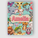 Personalised Name Cute Cartoon Jungle Custom Modern Room Accent Creative Decorator Style Canvas Wall Art Print Decor Picture Ready to Hang