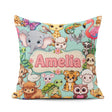 Custom Name Cute Cartoon Jungle Animals Seamless Pattern on Teal Square Filled Cushion Throw Pillow Sofa Bed Home Decor Zip Washable UK Made