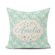 Custom Name Teal White Blossom Floral Seamless Pattern Botanical Square Filled Cushion Throw Pillow Sofa Bed Home Decor Zip Washable UK Made