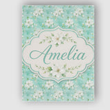 Personalised Name Teal White Blossom Floral Custom  Bespoke Interior Contemporary Canvas Wall Art Print Decor Picture Ready to Hang
