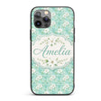 Teal White Blossom Floral Seamless Pattern Soft Custom Name Protective Phone Case Mobile Cover Durable Everyday Smartphone Shock Resistant