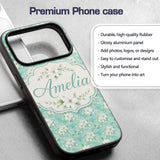 Teal White Blossom Floral Seamless Pattern Soft Custom Name Protective Phone Case Mobile Cover Durable Everyday Smartphone Shock Resistant