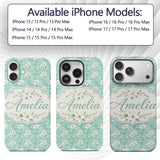Teal White Blossom Floral Seamless Pattern Soft Custom Name Protective Phone Case Mobile Cover Durable Everyday Smartphone Shock Resistant