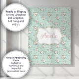 Personalised Name Pink Rose Floral Seamless Custom  Bespoke Interior Contemporary Canvas Wall Art Print Decor Picture Ready to Hang