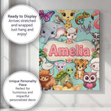 Personalised Name Cute Cartoon Jungle Custom Modern Room Accent Creative Decorator Style Canvas Wall Art Print Decor Picture Ready to Hang