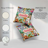 Custom Name Cute Cartoon Jungle Animals Seamless Pattern on Teal Square Filled Cushion Throw Pillow Sofa Bed Home Decor Zip Washable UK Made