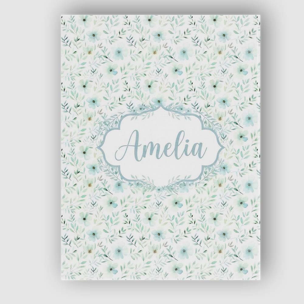Personalised Name Soft Mint Floral Blossom Custom  Unique Gift Idea Elegant Feature Canvas Wall Art Print Decor Picture Ready to Hang