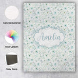 Personalised Name Soft Mint Floral Blossom Custom  Unique Gift Idea Elegant Feature Canvas Wall Art Print Decor Picture Ready to Hang