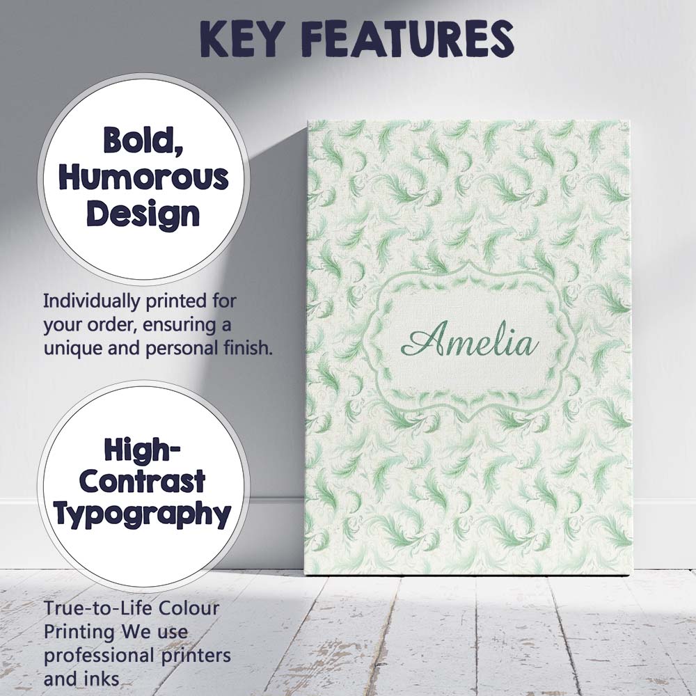 Personalised Name Elegant Green Swirl Custom Modern Room Accent Creative Decorator Style Canvas Wall Art Print Decor Picture Ready to Hang