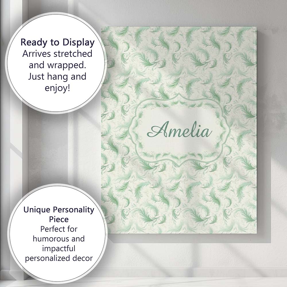 Personalised Name Elegant Green Swirl Custom Modern Room Accent Creative Decorator Style Canvas Wall Art Print Decor Picture Ready to Hang