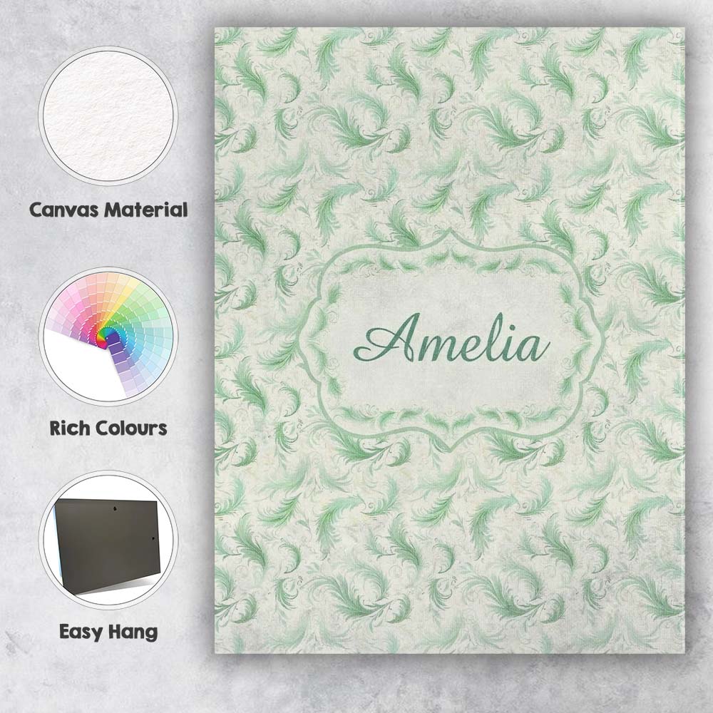 Personalised Name Elegant Green Swirl Custom Modern Room Accent Creative Decorator Style Canvas Wall Art Print Decor Picture Ready to Hang