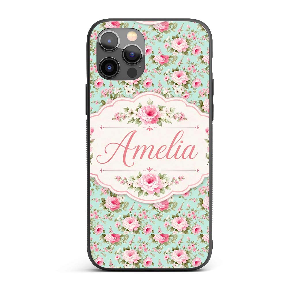 Vintage Pink Rose Bouquet Seamless Printed Design Custom Name Protective Phone Case Mobile Cover Durable Everyday Smartphone Shock Resistant