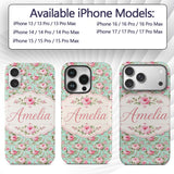 Vintage Pink Rose Bouquet Seamless Printed Design Custom Name Protective Phone Case Mobile Cover Durable Everyday Smartphone Shock Resistant