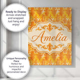 Personalised Name Warm Orange Damask Custom Premium Decorative Design Modern Room Accent Canvas Wall Art Print Decor Picture Ready to Hang