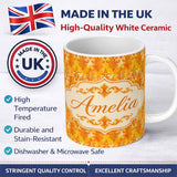 Personalized Custom Name Warm Orange Damask Seamless Pattern Artistic Vintage Ornamental 11oz Ceramic Coffee Tea Mug White Large Handle
