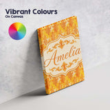 Personalised Name Warm Orange Damask Custom Premium Decorative Design Modern Room Accent Canvas Wall Art Print Decor Picture Ready to Hang