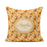 Custom Name Golden Orange Floral Blossom Seamless Bold Botanical Square Filled Cushion Throw Pillow Sofa Bed Home Decor Zip Washable UK Made