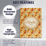 Personalised Name Golden Orange Floral Custom  Modern Room Accent Elegant Feature Canvas Wall Art Print Decor Picture Ready to Hang