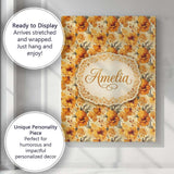 Personalised Name Golden Orange Floral Custom  Modern Room Accent Elegant Feature Canvas Wall Art Print Decor Picture Ready to Hang