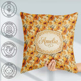 Custom Name Golden Orange Floral Blossom Seamless Bold Botanical Square Filled Cushion Throw Pillow Sofa Bed Home Decor Zip Washable UK Made