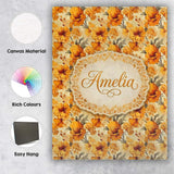 Personalised Name Golden Orange Floral Custom  Modern Room Accent Elegant Feature Canvas Wall Art Print Decor Picture Ready to Hang