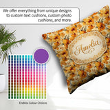 Custom Name Golden Orange Floral Blossom Seamless Bold Botanical Square Filled Cushion Throw Pillow Sofa Bed Home Decor Zip Washable UK Made
