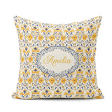 Custom Name Blue Yellow Tile Seamless Pattern Decorative Ceramic Square Filled Cushion Throw Pillow Sofa Bed Home Decor Zip Washable UK Made