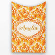 Bright Orange Damask Seamless Pattern Bold Artistic Ornamental  Personalised Custom Name Super Soft Fleece Blanket Bed Sofa Throw