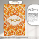 Bright Orange Damask Seamless Pattern Bold Artistic Ornamental  Personalised Custom Name Super Soft Fleece Blanket Bed Sofa Throw
